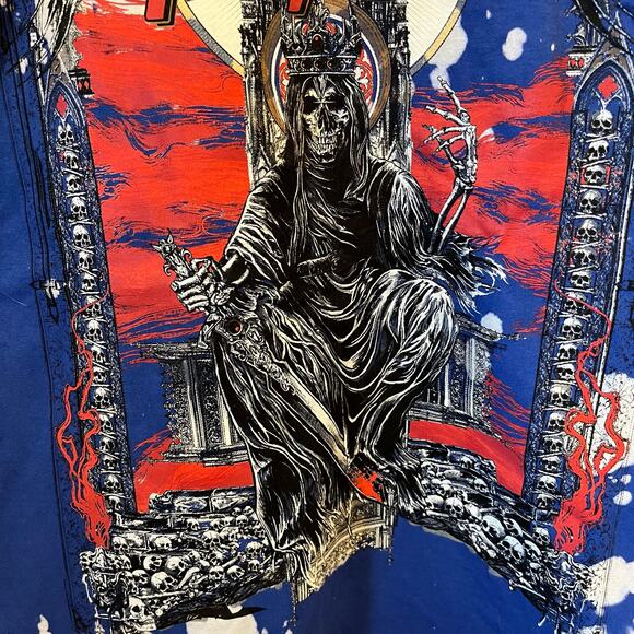Slayer Skeleton King on Throne Graphic Tee Tie Dye Blue White Medium - Picture 4 of 5
